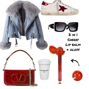 Cherry 2 in 1 - Glossy Pop- Lip Balm & Lip Gloss With Rhinestone Tube & Charm